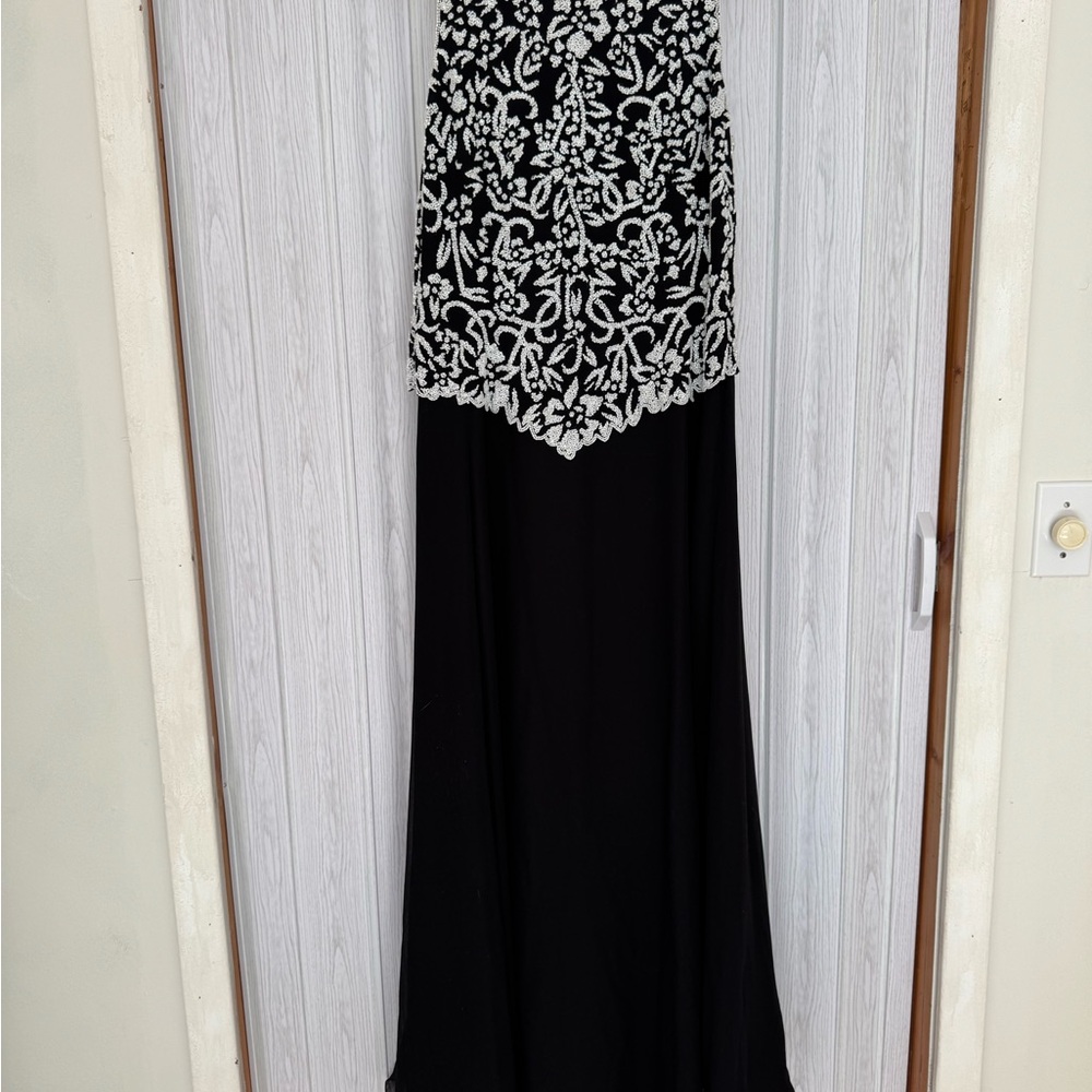 J Kara Black and White Embellished Gown